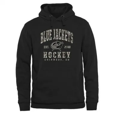 Black Columbus Blue Jackets Camo Stack Pullover Hoodie - Men's