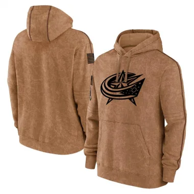 Brown Columbus Blue Jackets 2023 Salute to Service Club Pullover Hoodie - Men's