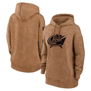 Brown Columbus Blue Jackets 2023 Salute to Service Pullover Hoodie - Women's